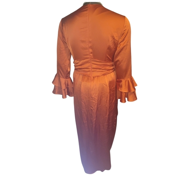 Modest Barbie Elegant Orange Satin ruffle sleeve maxi dress evening gown xxl - Picture 6 of 6